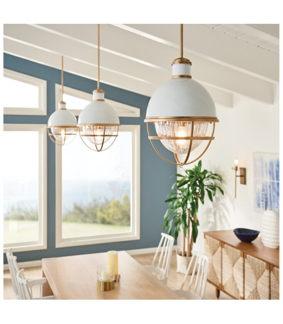 Kichler Pendelleuchte Transparentes geripptes Glas, Stahl Natur und weißes Messing