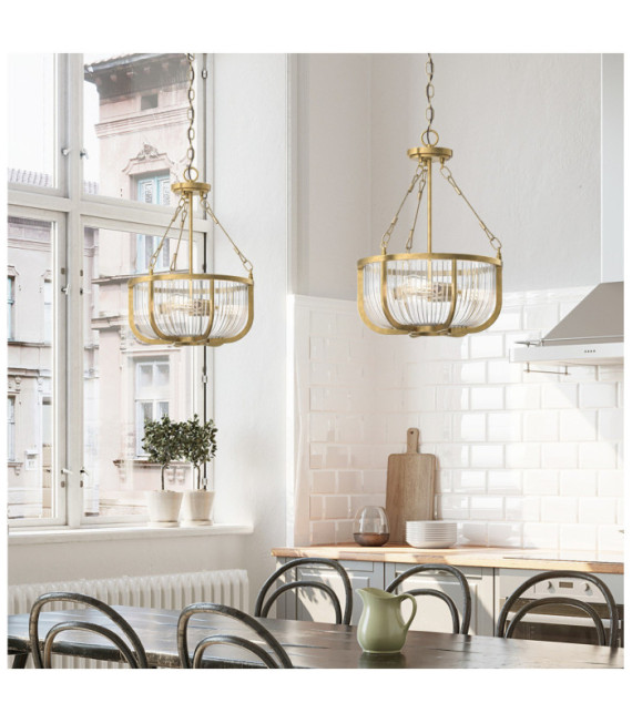 Kichler pendant light Transparent ribbed glass, steel Natural brass