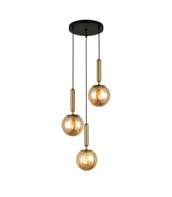 Ravena Pendant Lamp Glass, Steel Brass, Amber
