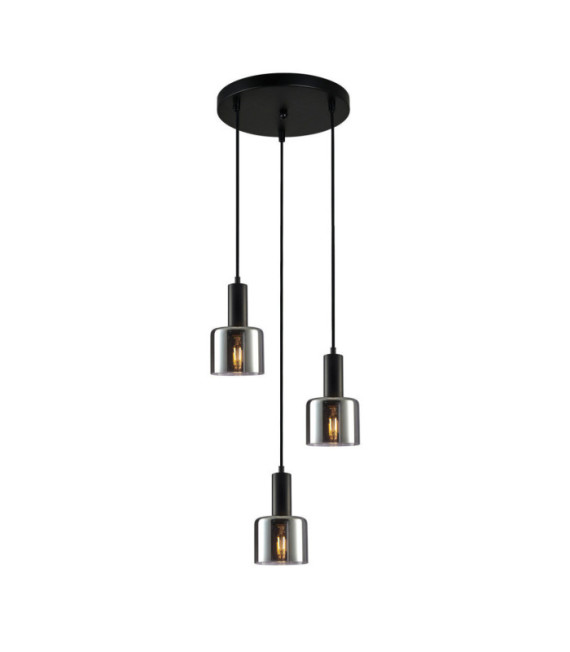 Lampadario Santia in vetro, acciaio nero