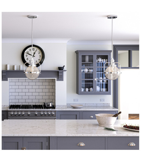 Kichler pendant light Transparent grained glass, polished nickel steel