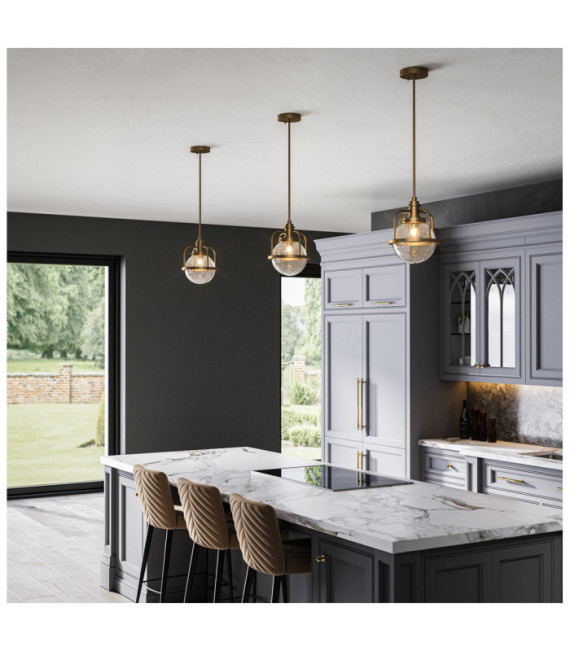 Kichler pendant light Transparent grained glass, steel Natural brass
