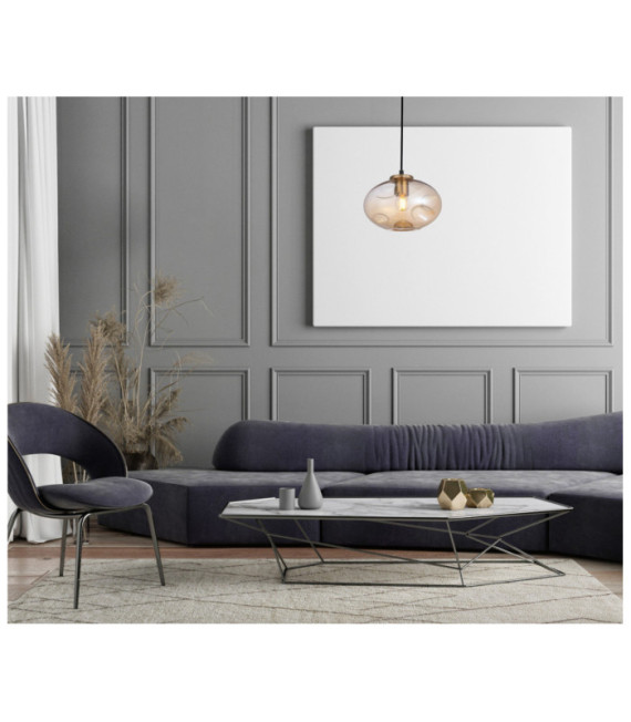 Suspension Hatella Verre,Acier Noir, Cuivre