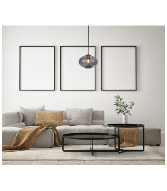 Hatella Pendant Lamp Glass, Black Steel, Copper