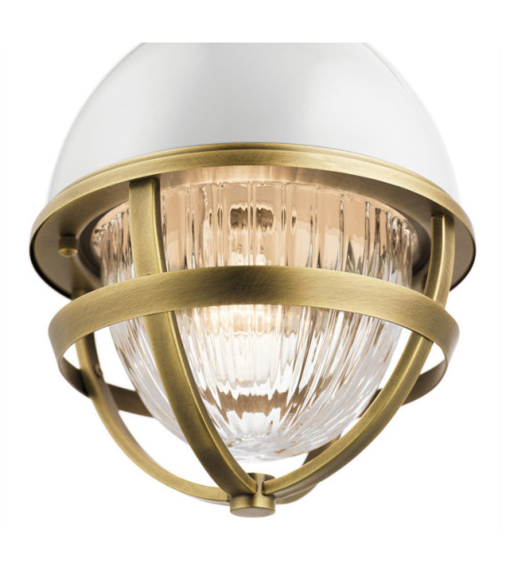 Suspension Kichler Verre nervuré transparent,acier Laiton naturel et blanc