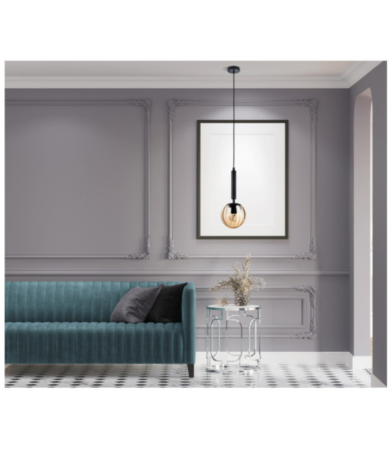 Ravena Pendant Lamp Glass, Black Steel