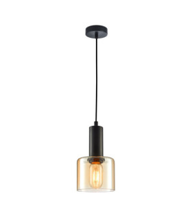 Lampadario Santia in vetro, acciaio nero