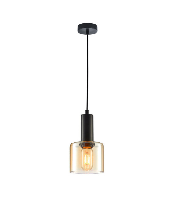 Lampadario Santia in vetro, acciaio nero