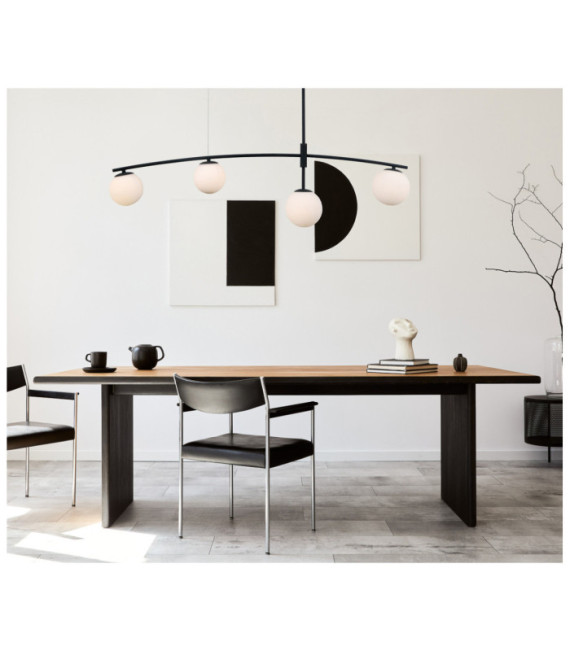 Lámpara colgante Senai Vidrio, acero, aluminio negro satinado