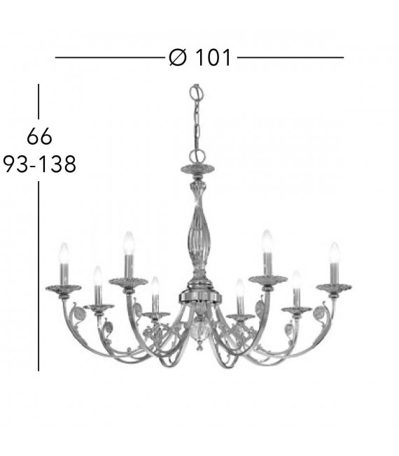 Chandelier classique PISANI chrome 8 ampoules