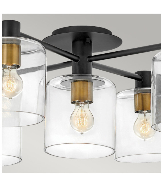 Hinkley Ceiling Light Steel, Black Clear Glass with Heritage Brass
