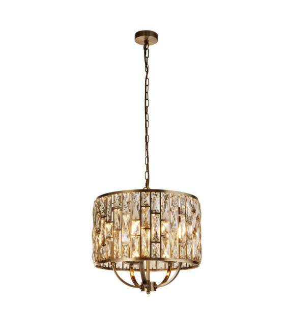 Bijou Pendelleuchte Weichstahl, Glas Antikmessing