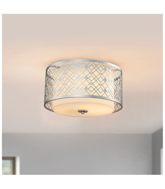 Lampadario Ziggy In Vetro, Acciaio Laccato Argento