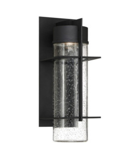 Quoizel Außenwandleuchte Aluminium, transparentes, gemasertes Glas, schwarze Erde