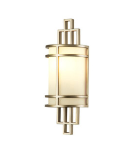 Lampada da parete Fusion in vetro opale, acciaio, ottone naturale verniciato
