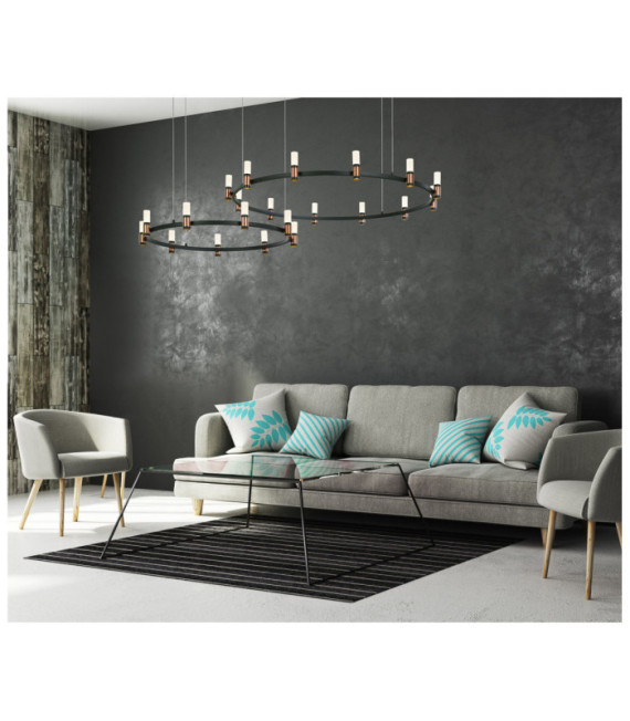 Suspension LED Alamo Verre,acier,aluminium Noir mat, café brossé
