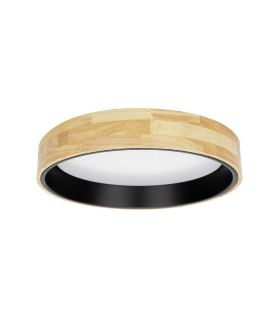 Plafoniera Campelo Wood, Lega metallica nera, Legno
