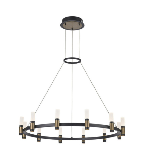 Lámpara colgante LED Alamo Vidrio, acero, aluminio Negro mate, café cepillado
