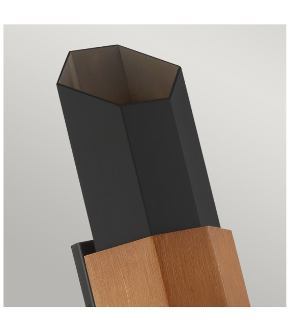 Quoizel aplique exterior Vidrio, Aluminio negro mate (con pulsera efecto madera pintada)