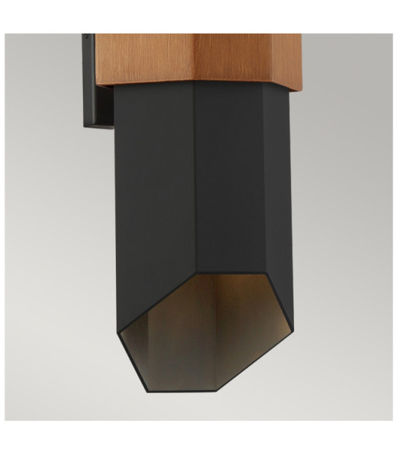 Applique murale extérieur Quoizel Verre,Aluminium Noir mat (avec bracelet effet bois peint)