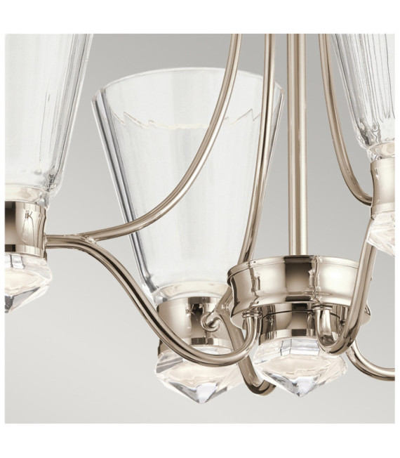 Lámpara colgante Kichler Acero, cristal facetado transparente, aluminio níquel pulido