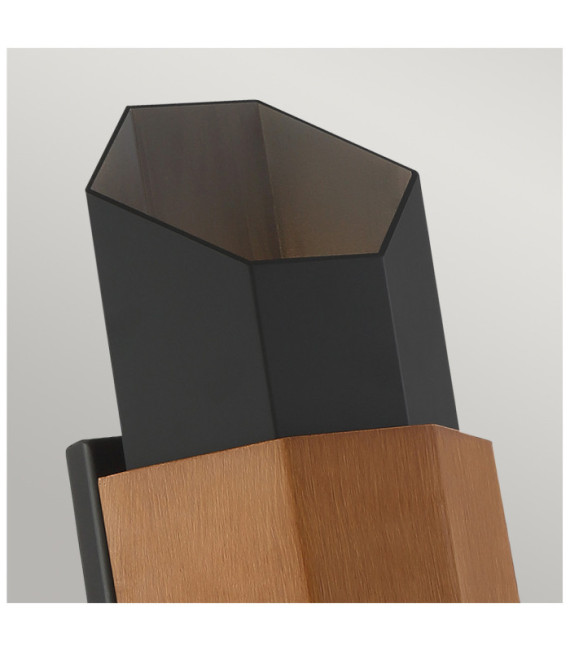Quoizel aplique exterior Vidrio, Aluminio negro mate (con pulsera efecto madera pintada)
