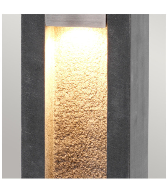 Lámpara de pie para exterior Parkstone de cristal, acero inoxidable 316, piedra de basalto con acero inoxidable