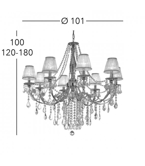 Chandelier en cristal PISANI CRYSTAL laiton antique 8 ampoules
