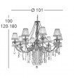 Chandelier en cristal PISANI CRYSTAL laiton antique 8 ampoules