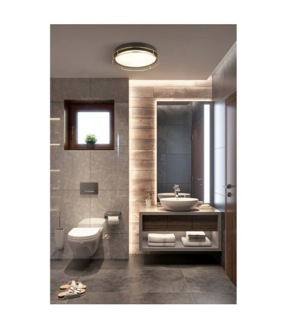 Lámpara de techo Baño Phoenix Acero dulce, vidrio Negro