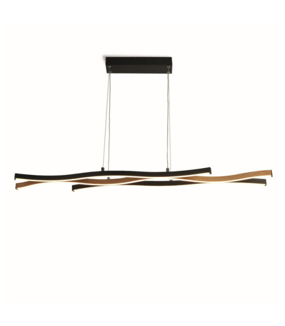 Suspension LED Bloom Acier doux Effet Bois, Noir Sable