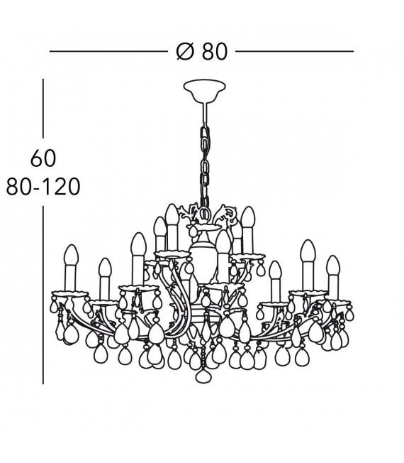 Chandelier en cristal VICTORIA 2 Or 24 Carats 12 ampoules