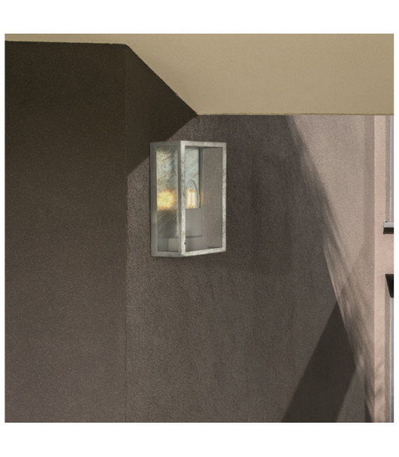 Box exterior wall light Mild steel Silver, Clear