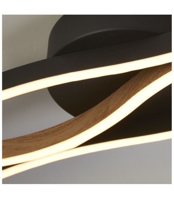 Plafonnier LED Bloom Acier doux Effet Bois, Noir Sable