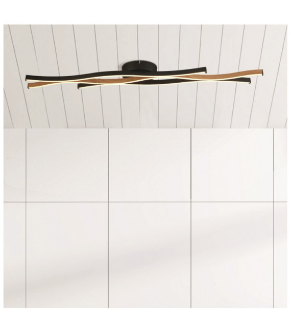 Bloom LED-Deckenleuchte, Weichstahl, Holzoptik, Sandschwarz