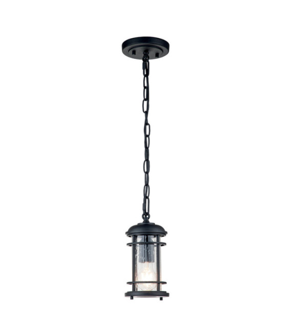 Lámpara colgante para exterior Feiss Aluminio, acero, cristal granulado transparente Negro texturizado