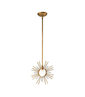 Suspension Sun Acier,verre taillé K9 Feuille d'or