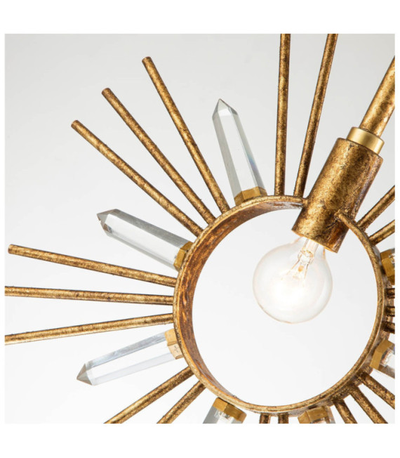 Suspension Sun Acier,verre taillé K9 Feuille d'or