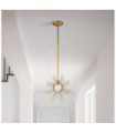 Suspension Sun Acier,verre taillé K9 Feuille d'or