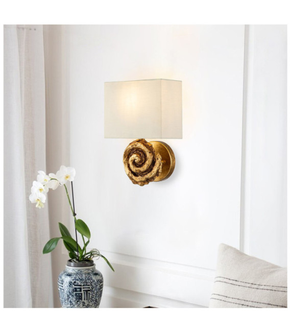 Applique murale Swirl Abat-jour en lin,acier,résine Feuille d'or