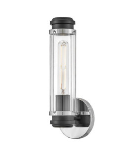 Masthead outdoor wall light Clear glass, Black steel, Polished chrome