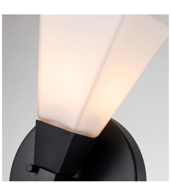 Bowtie Bathroom Wall Light Opal Glass, Matte Black Steel