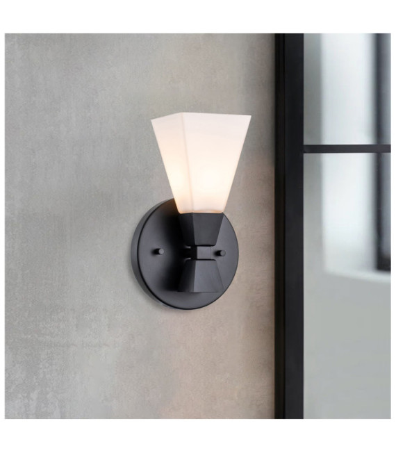 Lámpara de pared para baño Bowtie, cristal opalino, acero negro mate