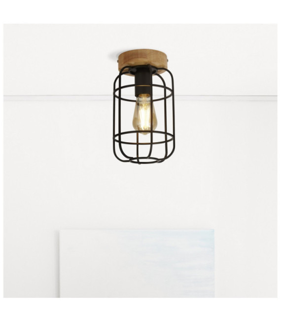 Vision Ceiling Light Mild Steel Wood, Matt Black