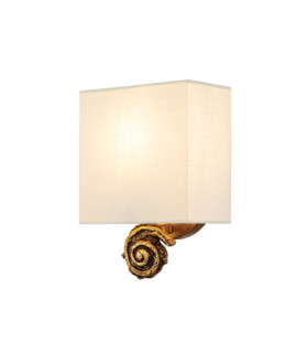 Lampada da parete Swirl. Paralume in lino, acciaio, resina foglia oro