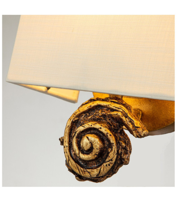 Swirl wall light Linen lampshade, steel, gold leaf resin