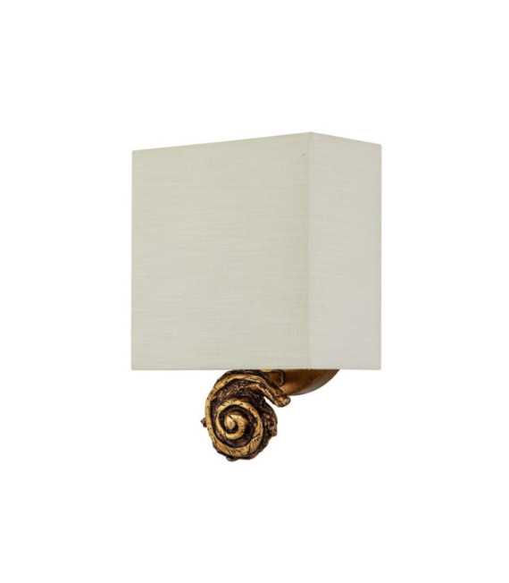 Swirl Wandleuchte. Lampenschirm aus Leinen, Stahl, Blattgoldharz
