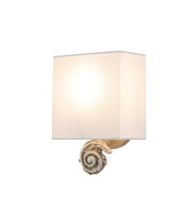 Wandleuchte Swirl. Lampenschirm aus Leinen, Stahl und knochenweißem Harz