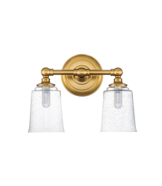 Feiss Wandleuchte Stahl, transparentes, gekörntes Glas Messing brüniert