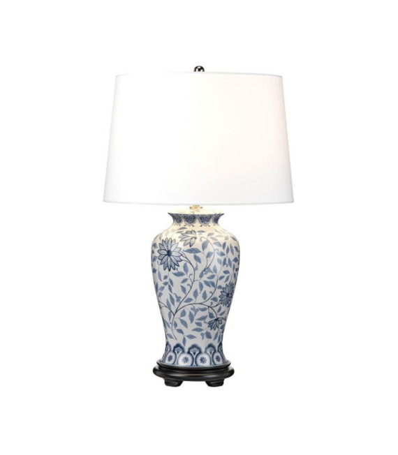 Lampada da tavolo Ying Paralume base in porcellana e legno, Bianco, Blu